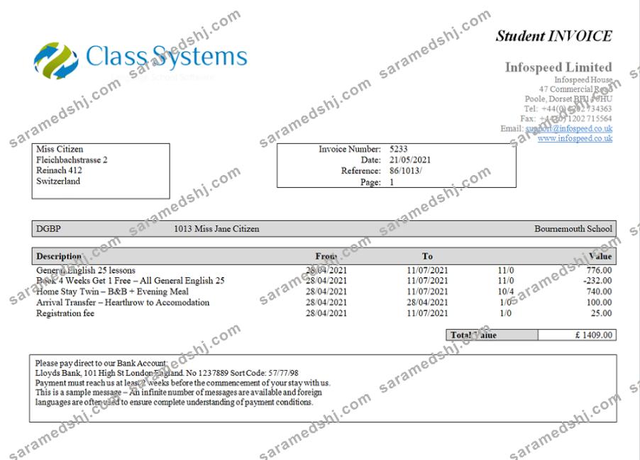 Switzerland Class System invoice